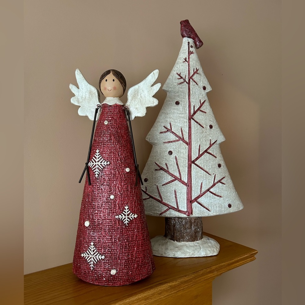 Christmas Home Decor. Angel and Tree figures